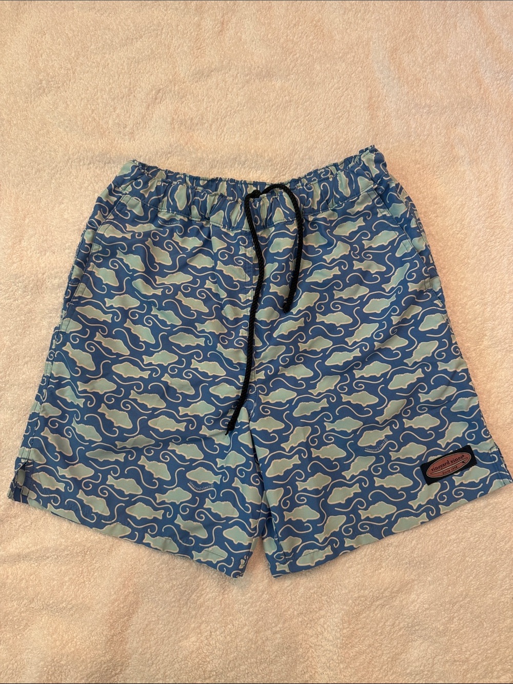 Vineyard Vines Blue & Light Blue Fish Pattern Swim Trunks